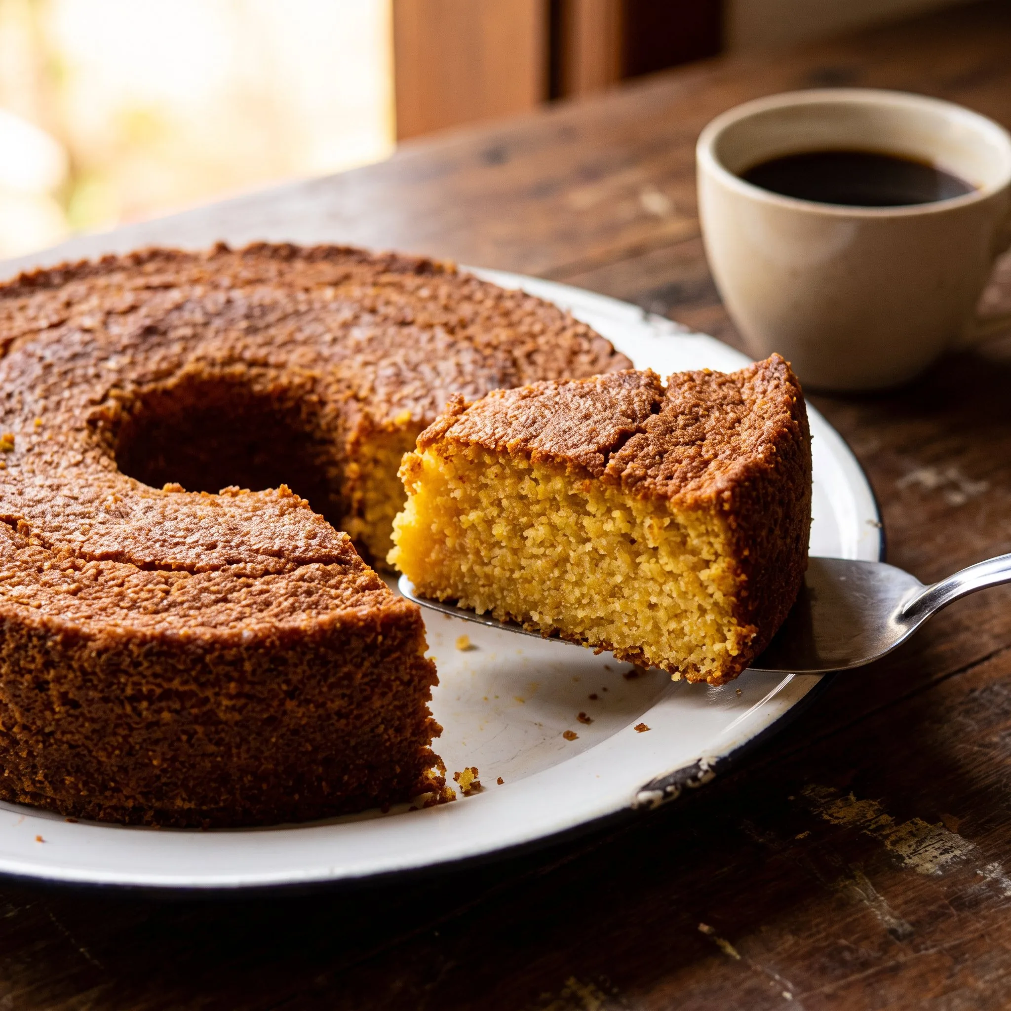 Bolo de fubá servido em fatias