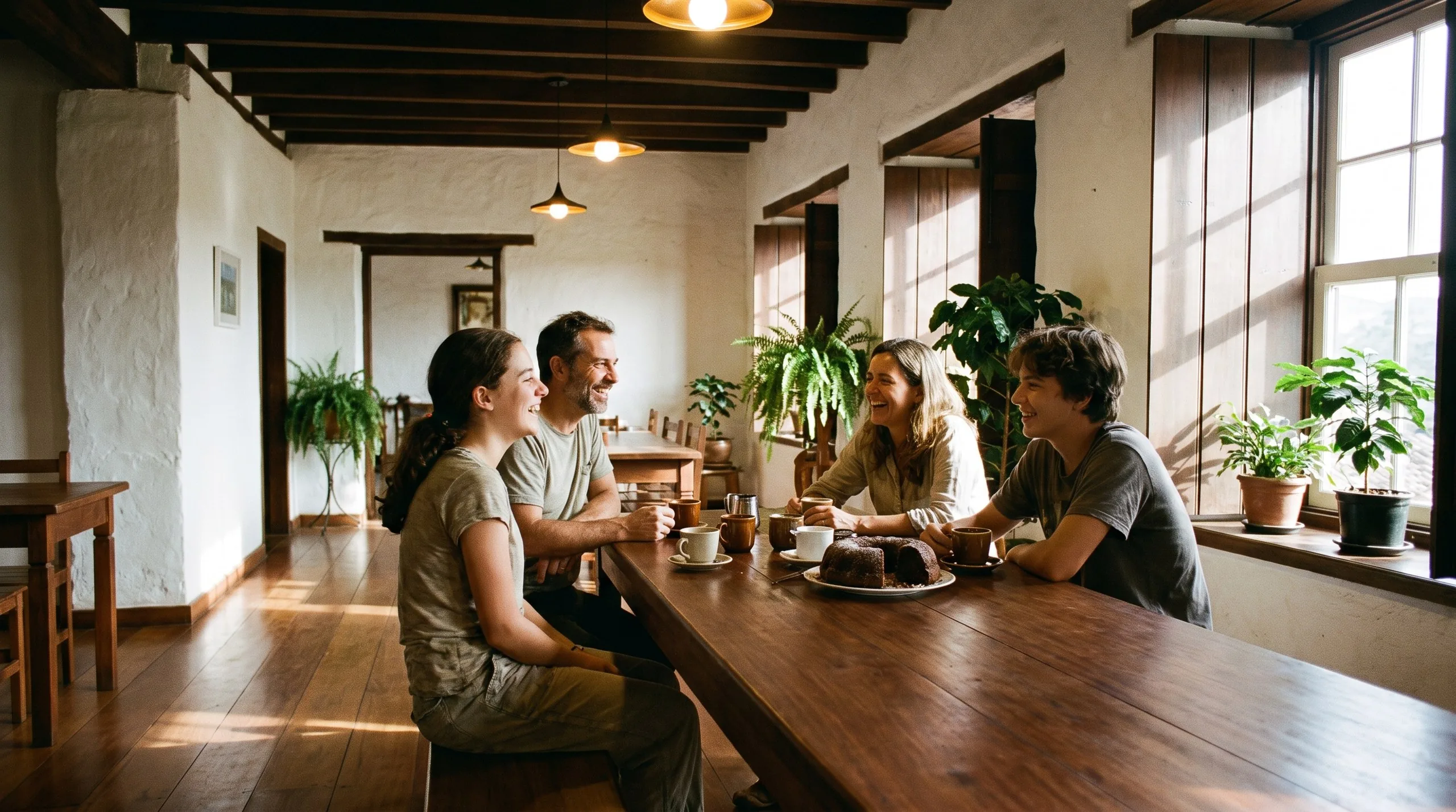 Família reunida na mesa grande